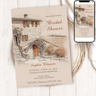 Convite Terracotta Italian Villa Sketch Bridal Shower