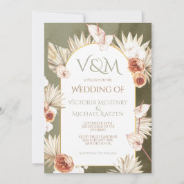 Convite Terracotta & Khaki Palm Deixa Casamento Tropical E