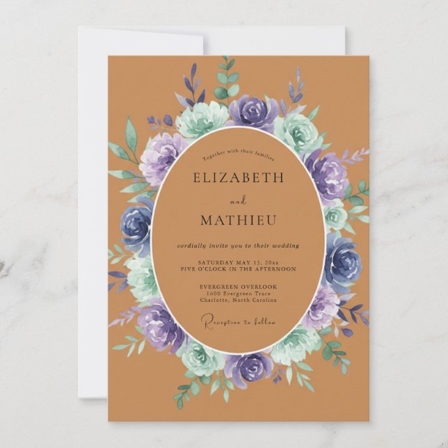 Convite Terracotta Lavender Floral Romance Wedding (Frente)