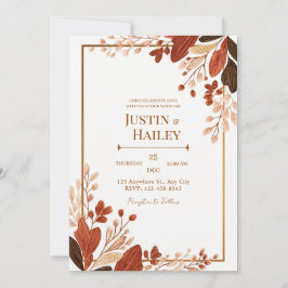 Convite Terracotta Line Leaf Gilded Botanical Wedding