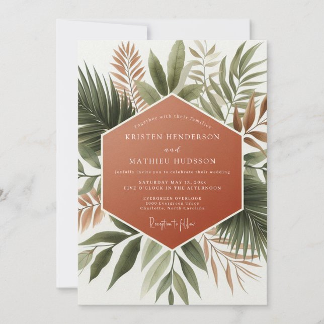 Convite Terracotta Lush Botanical Wedding (Frente)