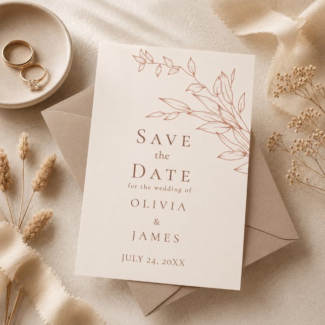 Convite Terracotta Marfim Botânico Save the Date (Terracotta Ivory Botanical Save the Date Invitation)