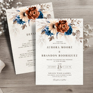 Convite Terracotta Marinho Pampas Grass em Um Casamento