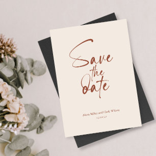 Convite Terracotta Minimalist Bold Save The Date Script