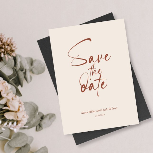 Convite Terracotta Minimalist Bold Save The Date Script (Criador carregado)