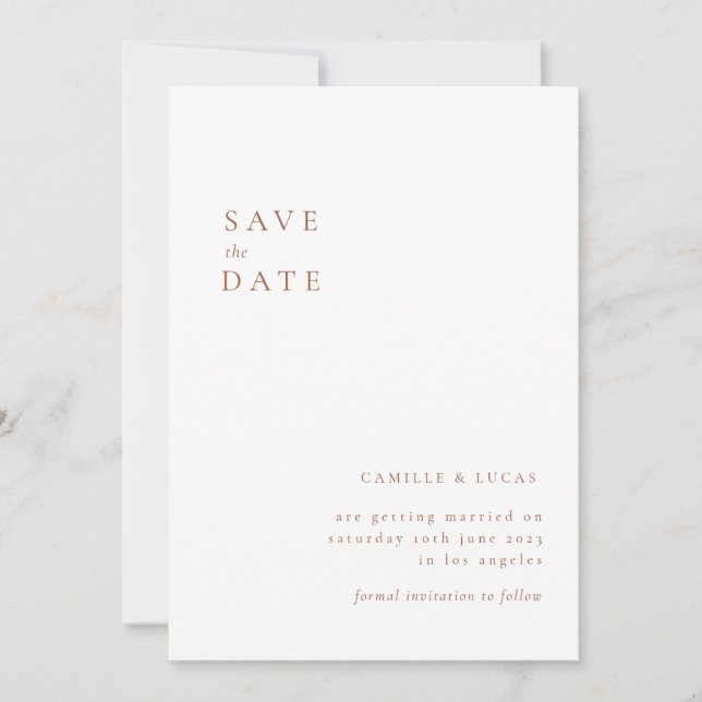Convite Terracotta Minimalist Text and Photo Save date (Te (Frente)