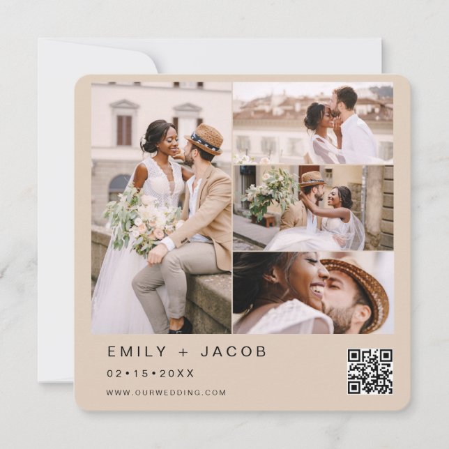Convite Terracotta Minimalista Foto QR code Wedding (Frente)