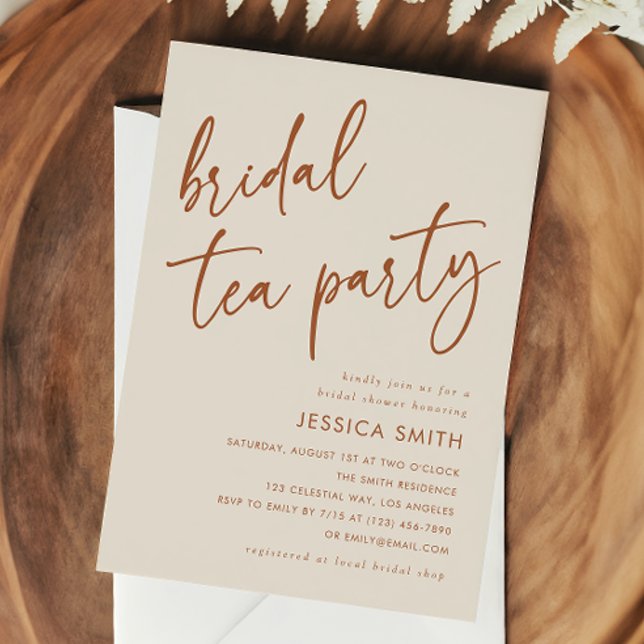 Convite Terracotta Modern Boho Bridal Tea Party Shower (Criador carregado)