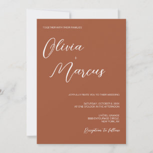 Convite Terracotta Modern Chic Script Wedding Entourage