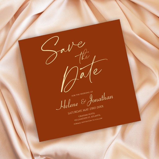 Convite Terracotta Modern Elegante Casamento Salva A Data (Burnt Orange Modern Terracotta Save The Date Invitation)