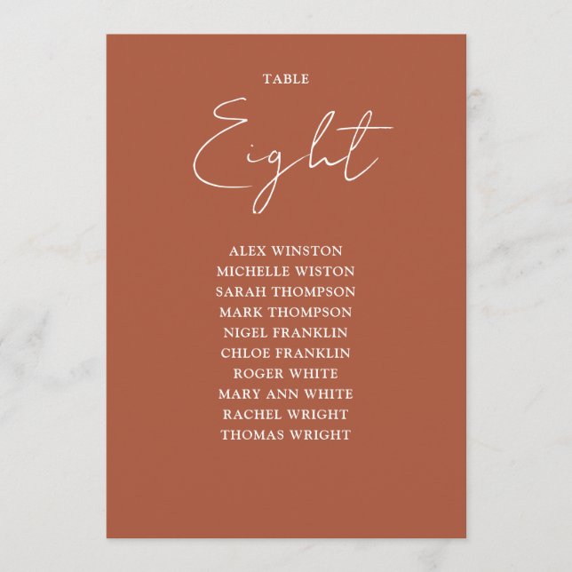 Convite Terracotta Modern Seating Chart Table Number (Frente)