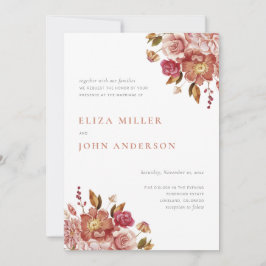 Convite Terracotta Moderna Rustic Watercolor Casamento Flo