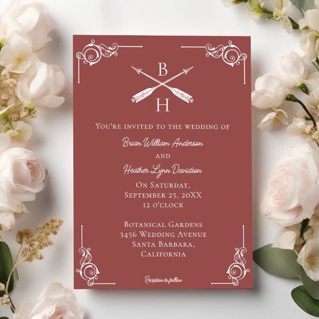 Convite Terracotta Monograma e Arrows Casamento (Terracotta Monogram and Arrows Wedding Invitation)