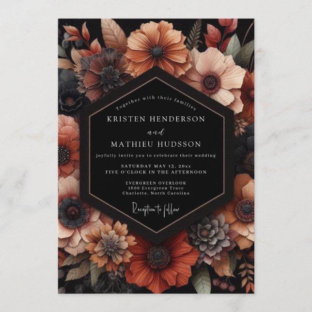 Convite Terracotta Moody Floral Wedding (Frente)
