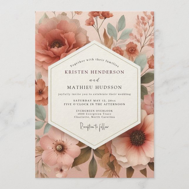 Convite Terracotta Muted Blossom Wedding (Frente)