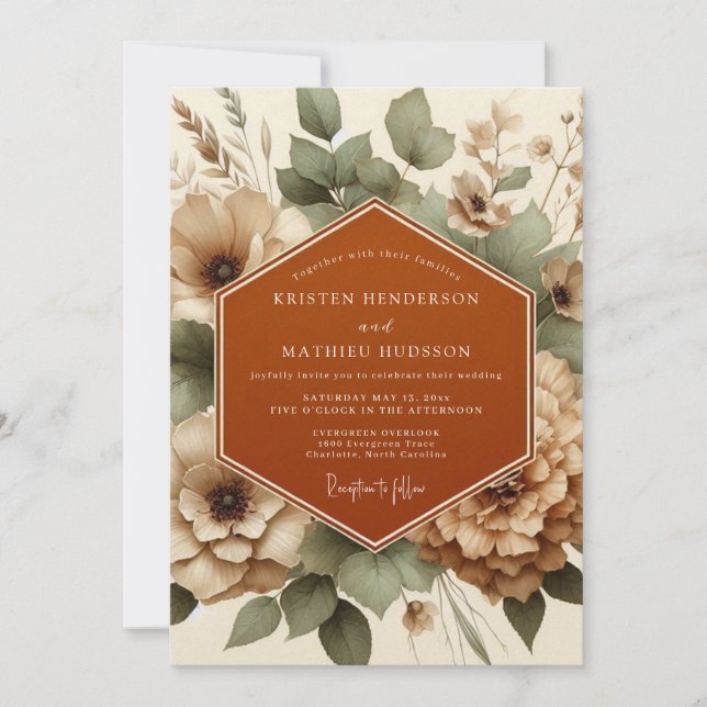Convite Terracotta Muted Boho Wedding (Frente)