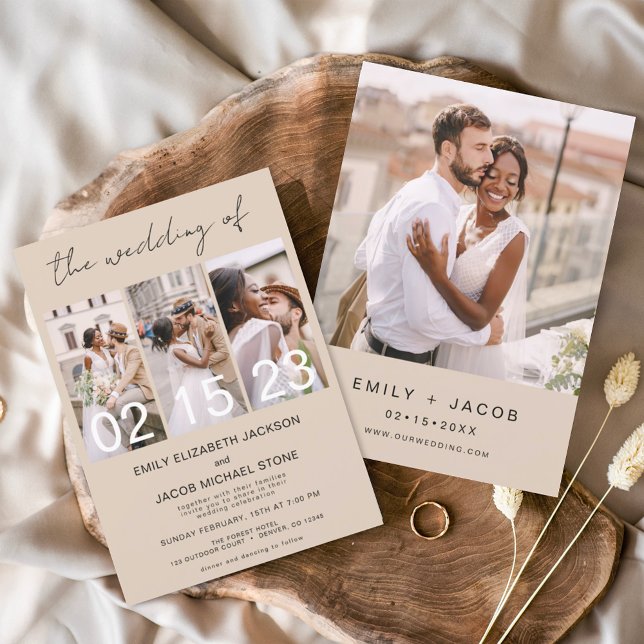 Convite Terracotta O Casamento da Colagem de Fotos Minimal (Criador carregado)