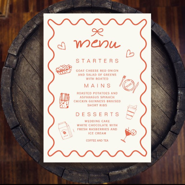 Convite Terracotta Orange Coquette Bow Spanish Menu (Terracotta Orange Coquette Bow Spanish Menu Invitation#zazzlemade#zazzlefinds #minimalism #drawnmenu)