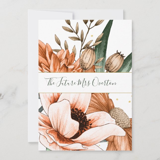 Convite Terracotta Orange Floral Elegante Chá de panela (Verso)