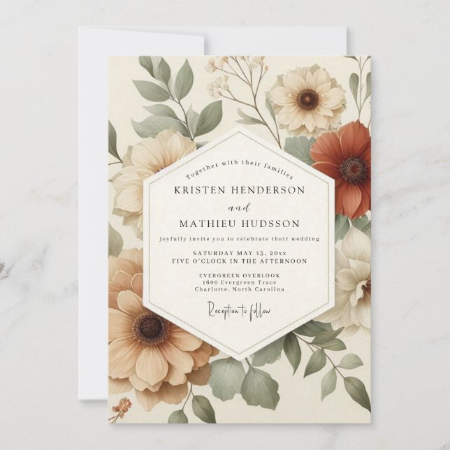 Convite Terracotta Painterly Bloom Wedding (Frente)