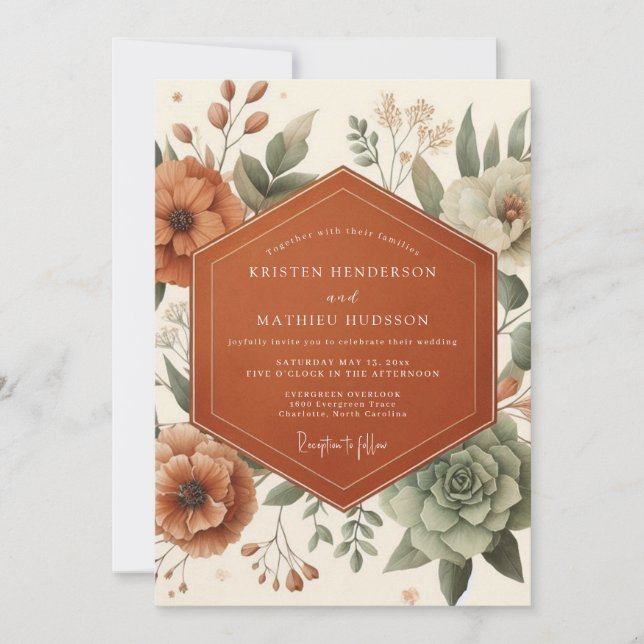Convite Terracotta Painterly Flora Wedding (Frente)