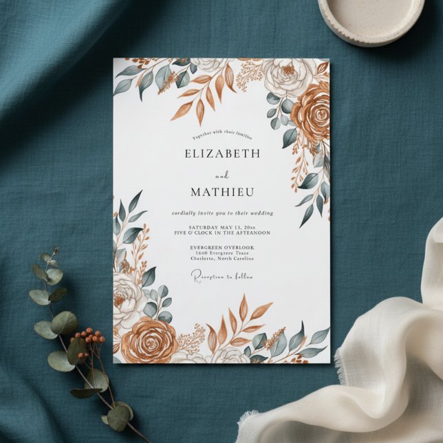 Convite Terracotta Painterly Floral Wedding (Criador carregado)