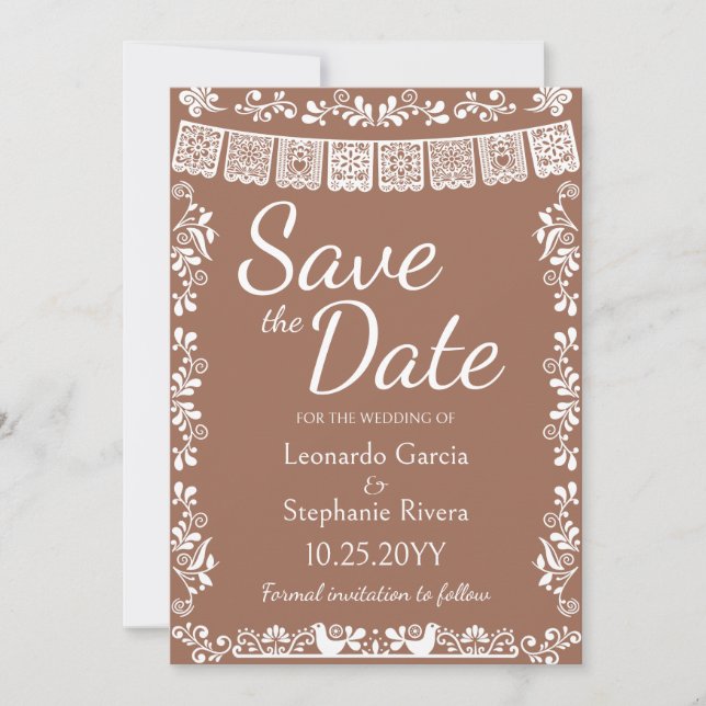 Convite Terracotta Papel Picado Casamento Save the Date (Frente)