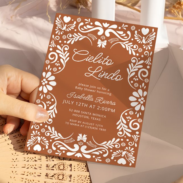 Convite Terracotta Papel Picado Chá de fraldas mexicano (Criador carregado)