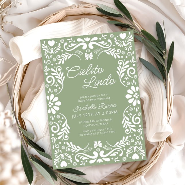 Convite Terracotta Papel Picado Chá de fraldas Verde Mexic (Criador carregado)