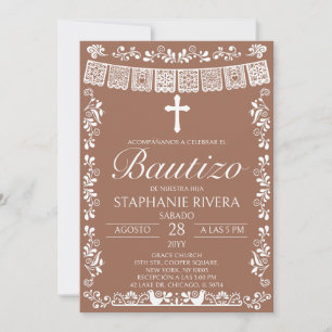 Convite Terracotta Papel Picado Espanhol Bautizo