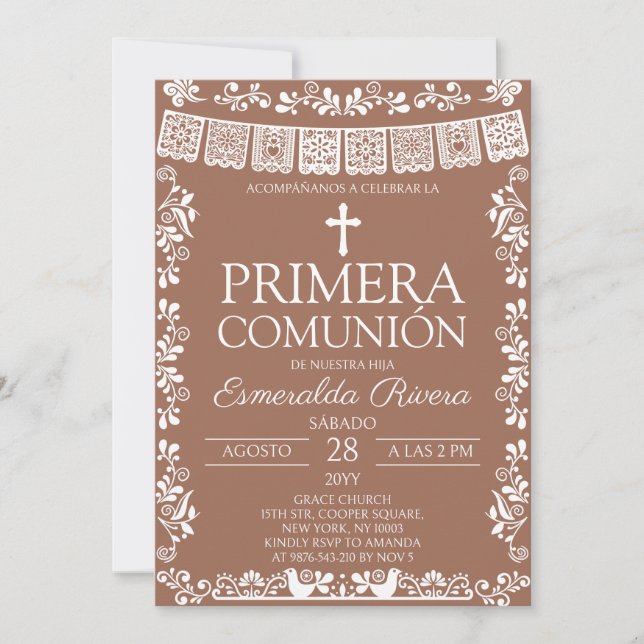 Convite Terracotta Papel Picado Primera Comunión (Frente)