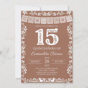 Convite Terracotta Papel Picado Quinceañera 15º Aniversári