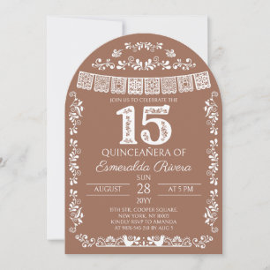 Convite Terracotta Papel Picado Quinceañera 15º Aniversári