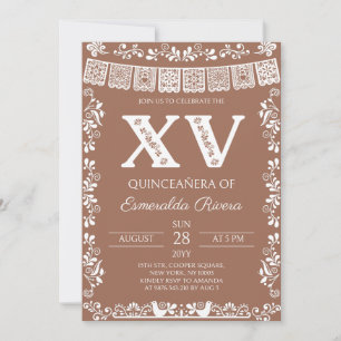 Convite Terracotta Papel Picado Quinceañera XV Aniversário