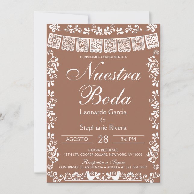 Convite Terracotta Papel Picado Spanish Wedding (Frente)