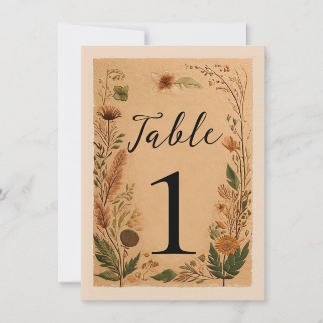 Convite Terracotta Peach Flores Presas Número da Tabela Bo (Frente)