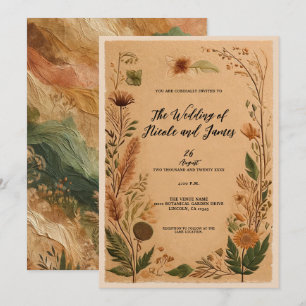 Convite Terracotta Pêssego Flores Prensadas Casamento Boho