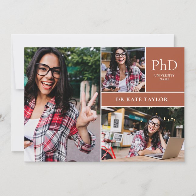 Convite Terracotta PhD Grau 3 Festa de formatura Fotográfi (Frente)