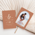 Convite Terracotta Photo Nothing Fancy Just Love Wedding<br><div class="desc">This terracotta photo nothing fancy just love wedding invitation is perfect for a classic wedding. The design features an elegant calligraphy font with an arch photo in a terracotta background.

You can easily replace the current photo (placeholder) with your own.</div>