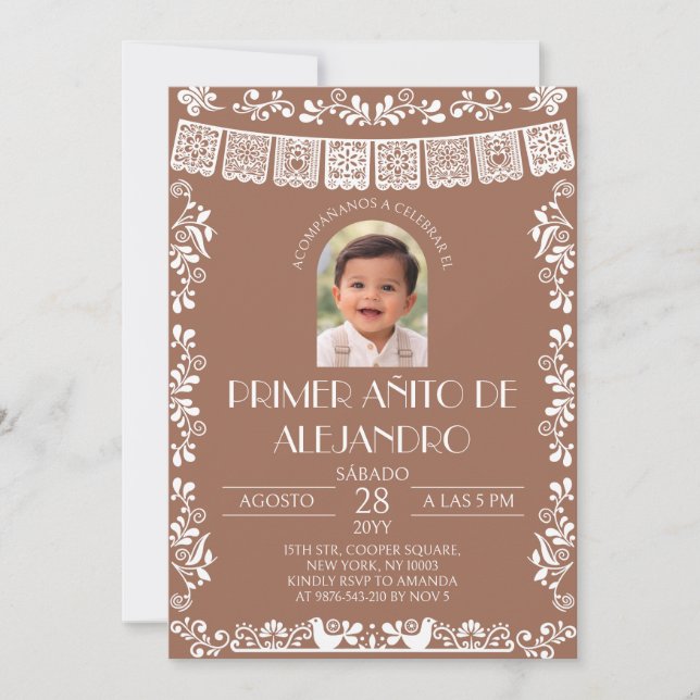 Convite Terracotta Primer Añito Boy com Foto (Frente)