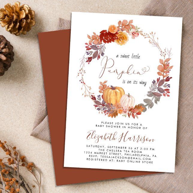 Convite Terracotta Pumpkin Watercolor Chá de fraldas (Celebrate the upcoming arrival of your sweet little autumn baby with a pumpkin-themed baby shower)