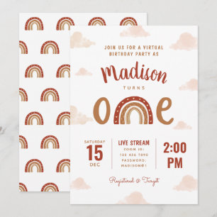 Convite Terracotta Rainbow Boho Virtual Primeiro Aniversá