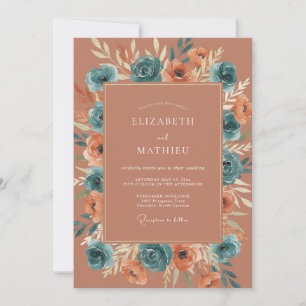 Convite Terracotta Romance Floral Casamento Azul