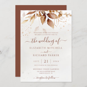 Convite Terracotta Rust Boho Fall Foliage Casamento