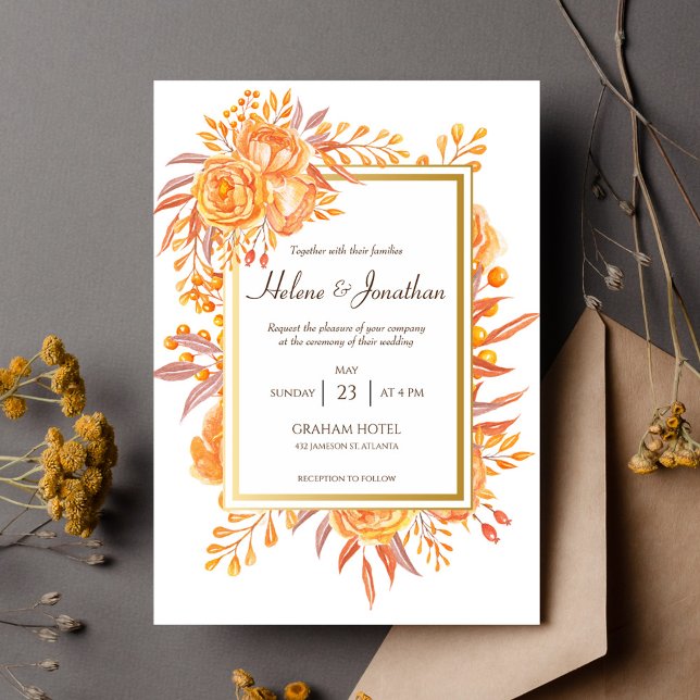 Convite Terracotta Rust Casamento outono Elegante Russo Fl (Terracotta Rust Floral Rustic Elegant Fall Wedding Invitation)