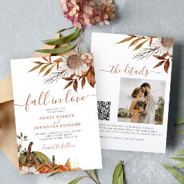 Convite Terracotta rust deixa boho casamento outono floral