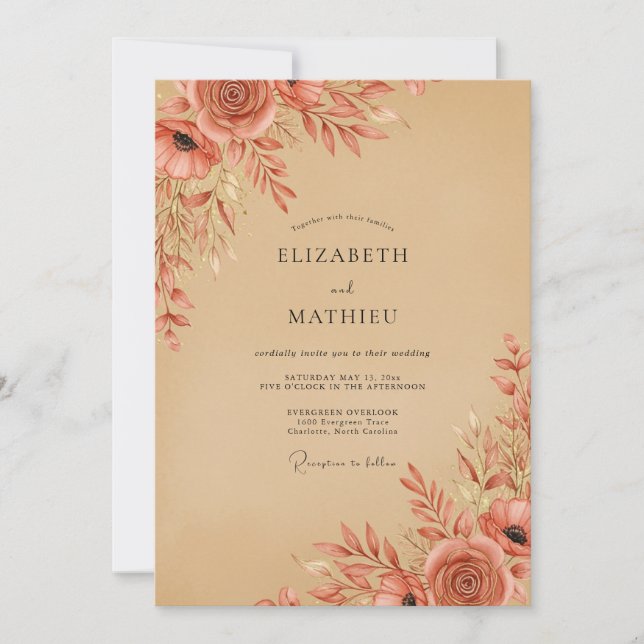 Convite Terracotta Rustic Autumnal Wedding (Frente)