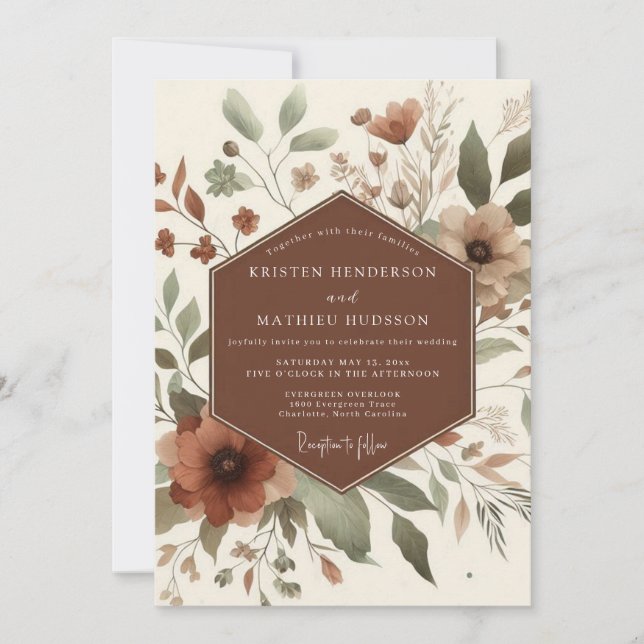 Convite Terracotta Rustic Bloom Wedding (Frente)