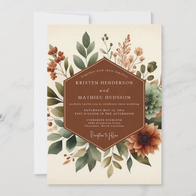 Convite Terracotta Rustic Botanical Wedding (Frente)