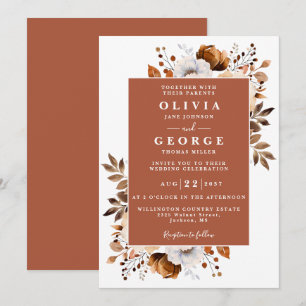 Convite Terracotta Rustic Floral Modern Casamento Botânico